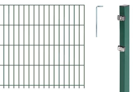 Alberts 671273 Doppelstabmattenzaun als 12 tlg. Zaun-Komplettset | verschiedene Längen und Höhen | kunststoffbeschichtet, grün | Höhe 123 cm | Länge 12,5 m