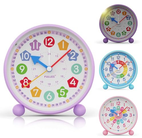 RANJIMA Kinderwecker Digital, Wecker Kinder Mädchen, Kinderwecker Ohne Ticken, Lernwecker Analoger Nachtlicht kinderwecker, Einschulung Geschenk für Kinder, Lichtwecker für Jungen und Mädchen (Lila)