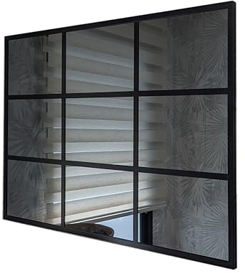 THEROSE Espejo Gris Ventana, Espejo Industrial, Aluminio Negro 120 x 80 cm