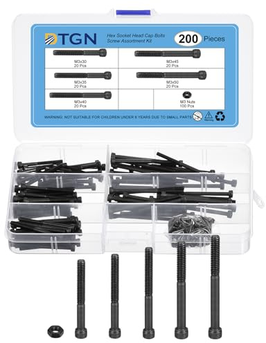 DTGN 200-teiliges metrisches Schraubensortiment, M3 Schrauben und Muttern Set, Stahl der Güteklasse 12.9, M3x30/35/40/45/50mm Sechskantschrauben-Satz