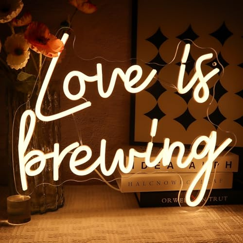 OYCGZV Love Is Brewing Neon Schild Warmweiß Led Neon Schild Wand Schriftzug Neon Sign USB Led Schild für Schlafzimmer Nachttisch Spielzimmer Party Store Friseursalon Geschenk für Mädchen Freunde
