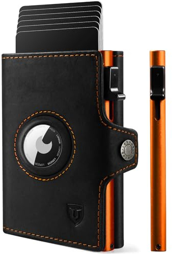 LORZOR Slim Wallet für Apple AirTag, Wallet mit Münzfach, Kartenetui RFID Schutz, Geldbörse Herren echtem Leder, Portmonee Herren AirTag, Brieftasche für 10 Karten, Portemonnaie