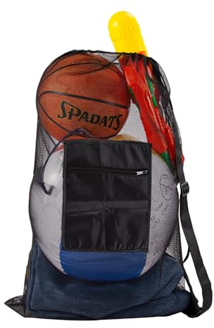 Heavy Duty Mesh Swimming Bag for Adults, Kids and Men - Sports Gear with Pocket, Drawstring Closure for Pool, Beach, Soccer, Basketball, Yoga and Laundry