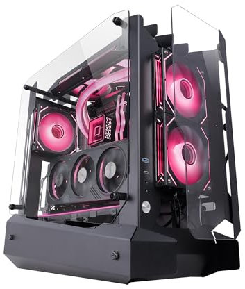 MARSGAMING MC-EDGE, Case Gaming ATX, Design Open Air, Triplo Pannello Vetro Temperato, Semitorre PC Supporto Raffreddamento a Liquido 240mm, Sistema Gestione Cavi Interno, USB-C e USB 3.0, Nero