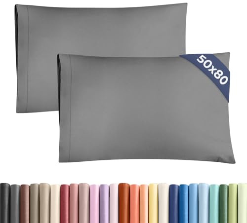 Kissenbezüge 50x80 cm Dunkelgrau im 2er-Pack - Weiche Kopfkissenbezüge aus Mikrofaser - Atmungsaktive, Pflegeleichte und knitterfreie Kissenhüllen - Maschinenwaschbar mit Hotelverschluss - Oeko-TEX