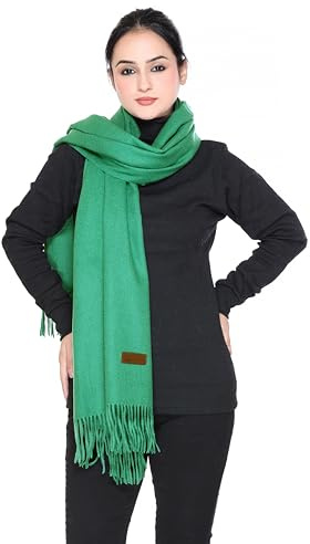 World of Shawls Bufanda de cachemira para mujer, chal y envoltura de pashmina suave, grande, ligera y cálida, elegante bufanda de invierno para viajes, bodas y regalos, Verde esmeralda, 200x70 Cms