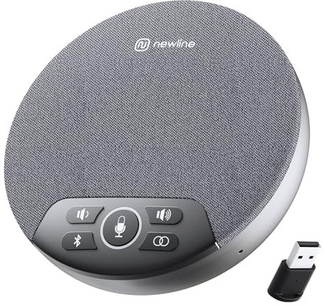 N newline Altoparlante Conferenza con 4 Microfono AI per PC, Ricezione Vocale a 360°, Microfono da Tavolo Bluetooth/USB con Dongle, Collegamento a Margherita Senza Fili, per Riunioni Ufficio Casa