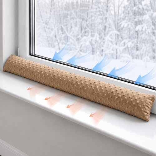 Boudin de Porte Isolant Froid 200 cm – Bas de Porte et fenêtre Coupe-Vent décoratif Idéal pour entrée Maison fenêtres et Coussin pour Chambre Enfant Minky Oeko-Tex Beige