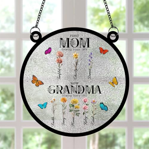 Personalisierter Sonnenfänger für die erste Mutter, zum Aufhängen, mit 1–15 Namen, Liebe wächst Hier, Suncacther, Mutter, Oma, Geschenke für Geburtstag, Jahrestag, 04