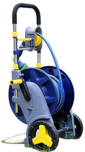 Garden Hose Reel Cart with Hose,Household Car Wash ABS+Aluminum Alloy Splicing Water Pipe Cart Rack, Retractable Garden Watering Hose Frame Set,40M