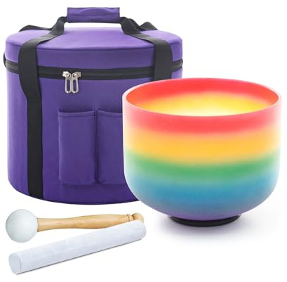 Hye-eun Kristall-Klangschale 20cm,Crystal Singing Bowl 528Hz C Note | Regenbogen Quarz Klangschalen , Meditationsschale, Chakra, abgestimmte Klangheilung, mit Tragetasche