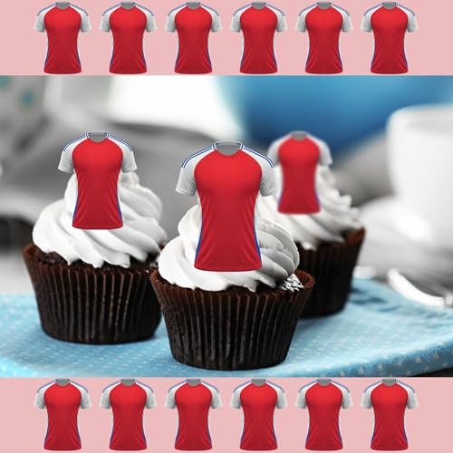 24 x Pre-Cut Red And White Football Shirt Themed Edible Wafer Rice Paper Cupcake Topper Cake Decoration