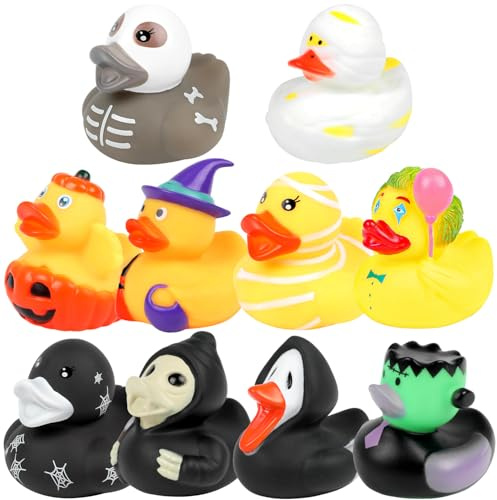 SULOLI Halloween Rubber Duck,10PCS Halloween Sensory Toys Rubber Ducks Bath Toys Trick or Treat Gifts for Halloween Prizes