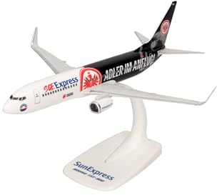 Herpa Snap-Fit modellflygplan Sun Express Boeing 737-800 Eintracht Frankfurt – SGE Express – Örnen i inflygning – TC-SPM, miniatyr i skala 1:200, samlarobjekt, modell med ställ, plast