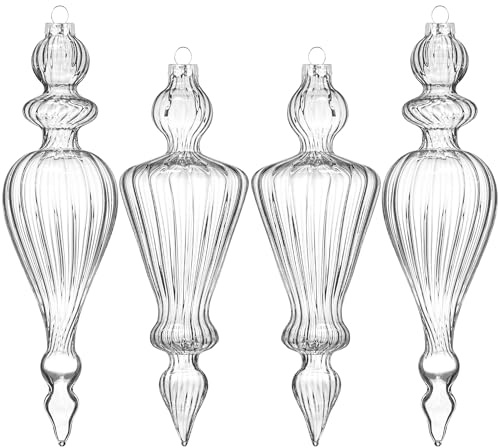 KI Store Mercury Glass Christmas Ornaments Clear Set of 4 Large Hanging Christmas Icicles Finials for Christmas Tree Decoration Holiday Décor