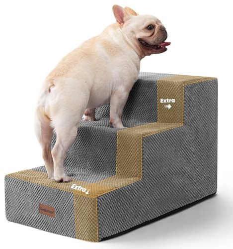 Aodisman Dog Stairs for Small Dogs & Cats,3-Step Extra Wide Non-Slip Pet Steps for Couch Sofa and Chair,Grey,15.7 H
