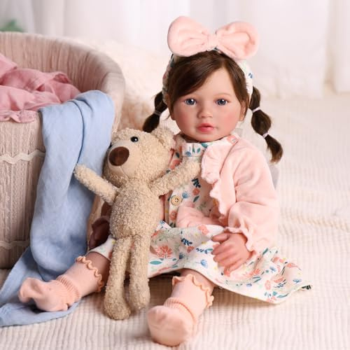 BABESIDE Reborn-Baby Mädchen – 20 Zoll 50 cm Lebensechte Reborn-Babypuppe mit Langen Haaren, weichem Stoffkörper, süßem Outfit und Zubehör für Kinder ab 3 Jahren
