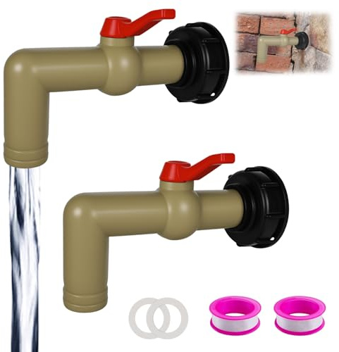 XCRPRT IBC Auslaufhahn 2 Stück, IBC Tank Zubehör Wassertank S60x6 Grobgewinde, IBC Wasserhahn Kugelhahn 1 Zoll, IBC Container Wassertank Regentonnen mit Tülle 32mm für Wassertank, Regentonne(DN40/50)