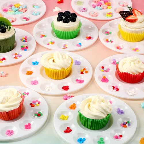 Remerry Cupcake Decorating Kit for Art Party Cake Station, 12pcs Paint Palette and 100 Count Cupcake Liners Baking Cups for Kids DIY Birthday Party