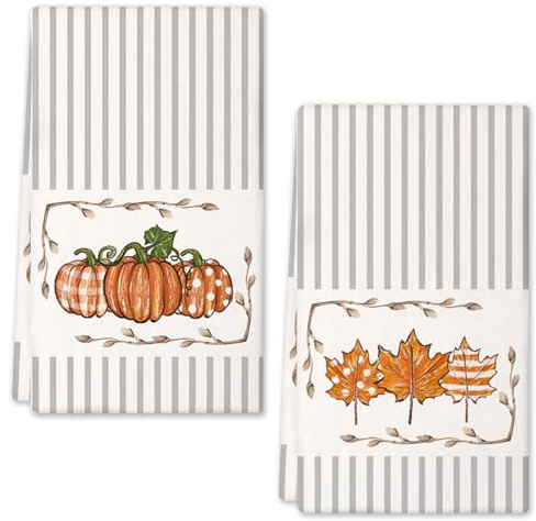 PPGGOPP Otoño Cocina Paños De Cocina, Juego De 2 Decoración Caso Temporada Toallas Calabazas Decoración Microfibra Toallas Calabazas Hojas Otoño paños De Cocina Paños De Cocina 43 x 66cm (A)
