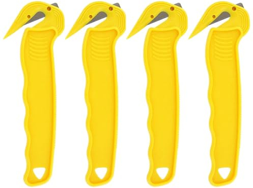 4PCS Box Cutters, Compact Aesthetically Pleasing Portable Box Opener Ttool, Practical Box Opener Ergonomic Handle Multifunctional (Yellow)