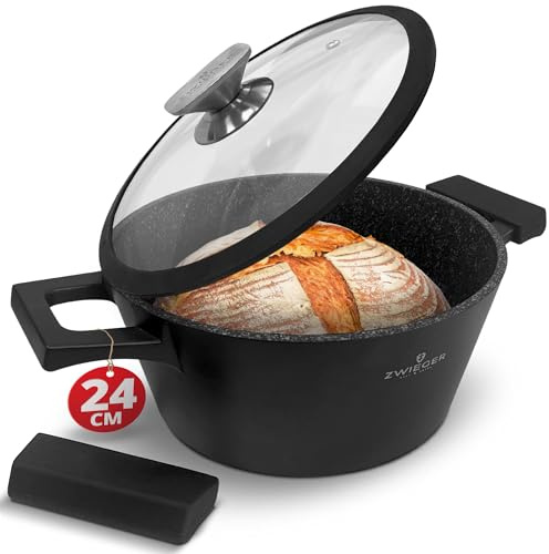 ZWIEGER 3-in-1 Brottopf 24 cm – Brotbackform mit Deckel, Schmortopf mit Deckel – Vollflächiger Edelstahlboden – Für alle Herdarten geeignet – Antihaft Bräter, PFOA-&PFOS-Frei