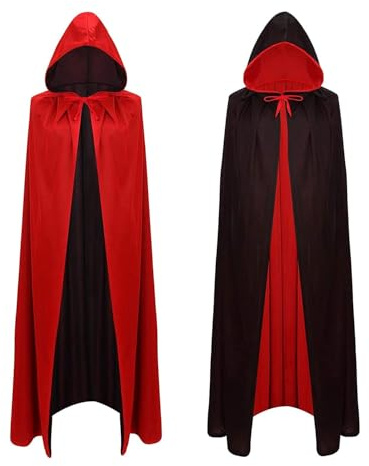 JUKOTA Capa de Halloween Negro Rojo, Capa de Vampiro de Halloween, Vampiro Capucha Capa Manto Reversible Negro Rojo para Adultos Halloween Dracula Cosplay