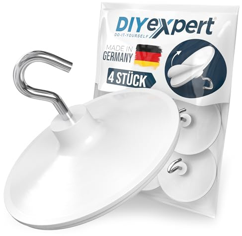 DIYexpert Crochets autocollants pour plafond | Fabriqué en Allemagne | [Avec crochets] [4 pièces] | Crochets adhésifs pour plafond extra forts | Crochets muraux sans perçage
