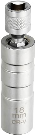 sourcing map 1pcs Spark Plug Socket Set 3/8 Drive 18mm Swivel Magnetic 12 Point Thin Wall Spark Plug Socket with 360 Degree Swivel CR-V Steel, Silver