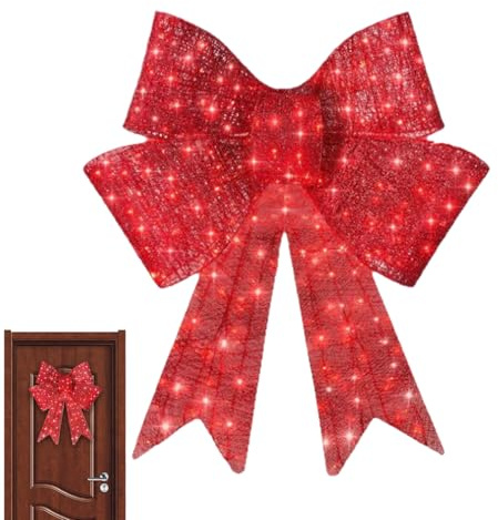 60 cm beleuchtete Weihnachtsschleife Dekoration Outdoor hängende große rote Schleifen mit LED-Lichtern Weihnachten Deko Ornamente für Innen Außen Haustür Garten
