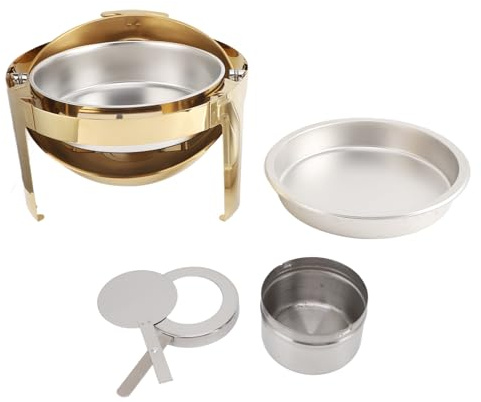 Set scaldavivande da buffet Premium in acciaio inossidabile da 6 litri riscaldato ad alcool rotondo per catering scaldavivande con coperchio trasparente per eventi, feste, (1 padella a grandezza