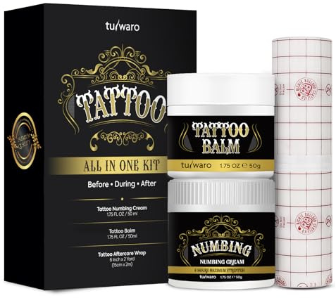 Numbing Cream Aftercare Balm Bandage : Tattoo Kit Maximum Strength Numbing Cream 50ml & Aftercare Butter Balm 50ml with Bandage Roll 6 x 2 Yard – Long Lasting & Fast-Absorbing