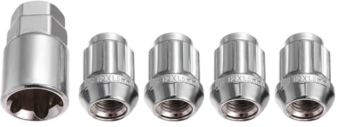 AKOOSY Tuercas Antirrobo para Ruedas de Coche 12x1.5 Mm, 4 Piezas Cónicas con 1 Dado de Seguridad, Piezas Automotrices para Bloqueo de Rueda, Accesorio Antirrobo para Neumáticos
