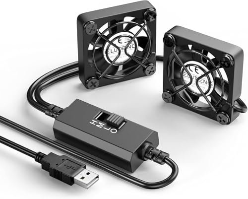 ELUTENG 2-i-1 USB-fläkt 40 mm 5 V, dubbel mini USB-fläkt 40 mm PC-fläkt liten US B datorfläkt med 3 justerbara hastigheter för PS4/laptop/TV-box/AV-skåp/router