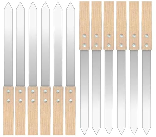 Pique A Brochette Avec Manche En Bois Brochettes Kabab de 2.3cm large, plates en acier inoxydable, brochettes Barbecue réutilisables, bâton plat avec manche bois(12pcs Kobide Skewers)