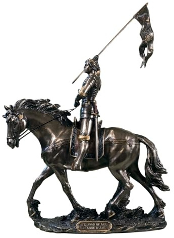 Parastone Jeanne d’Arc zu Pferd Figur 28 cm - Mut und Heldentum aus Kunststein, Bronze-Optik - Detailreiche Dekofigur für Wohnzimmer, Büro & Sammler