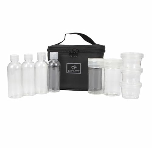 JoyousMall Set di barattoli per condimenti da campeggio con borsa in tessuto Oxford, 9 bottiglie portatili per spezie, olio, aceto, sale, kit da viaggio per barbecue, picnic, cucina all'aperto