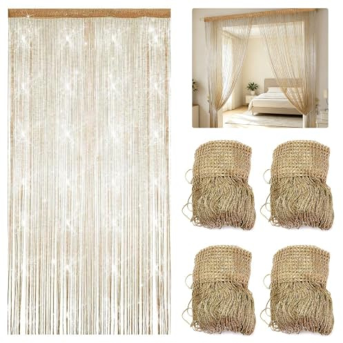Cortina de Hilos para Puerta o Ventana 100x200 cm, Separador de Ambientes