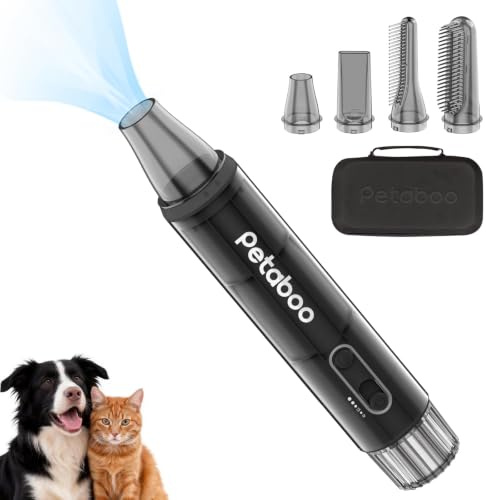 petaboo Soffiatore per la toelettatura degli animali domestici con velocità del vento continua e rimozione statica, ad alto flusso d'aria, compatto e leggero, con 4 ugelli, perfetto per cani di taglia