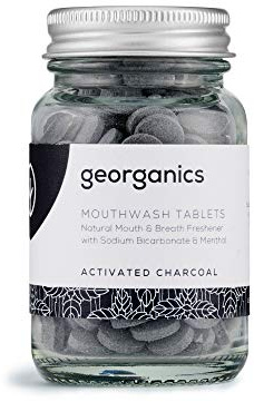Georganics – naturliga ekologiska munsköljtabletter – tandrengöringstabletter för frisk andedräkt med natron och mentol – vegan, utan SLS, djurförsök och fluor – aktivt kol – 180 tabletter