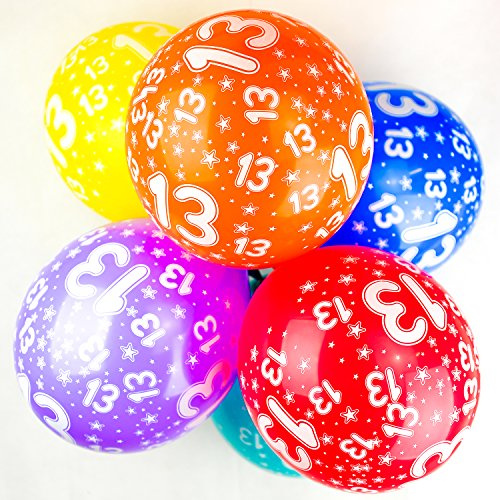Happium 12 Latex-Luftballons, sortiert, Alter 13, Geburtstagsballons Nummer 13, 10er-Pack (mehrfarbig)