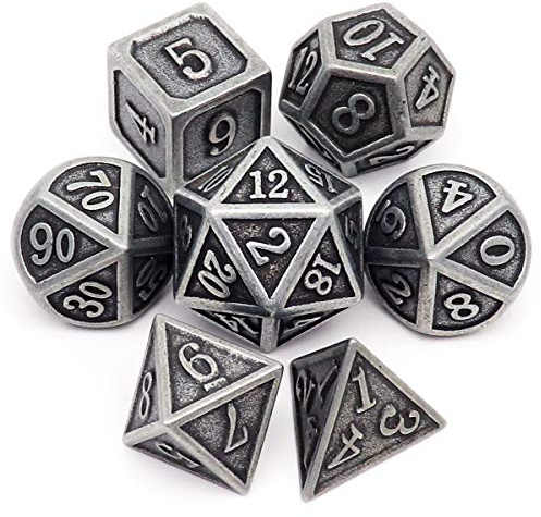 Haxtec Antique Metal DND Dice Set Iron Silver Polyhedral D&D Dice with Leather Dice Bag Compatible with Dungeons and Dragons TTRPG Gifts for DND Lovers DM Masters