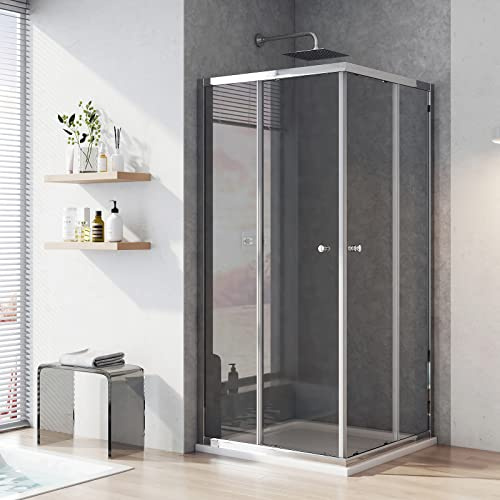 Heilmetz Duschkabine 90x90 cm Eckeinstieg Duschabtrennung Schiebetür Duschtür Nische Duschkabinen Glastür 5mm ESG Sicherheitsglas Doppel Schiebetür Duschtür - Höhe 185cm