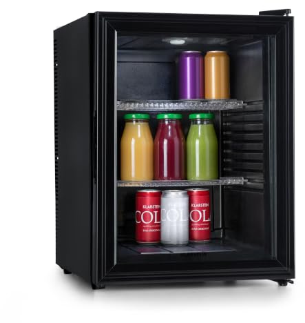 Klarstein Petit Frigo de Chambre de 42L pour Snacks et Boissons, Top Silencieux, Mini Bar, Camping, Cosmetique, Refrigerateur avec Étagères Réglables, 12-18°C