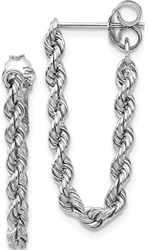 14K White Gold Rope Chain Dangle Post Earring (24 X 10) Made In Indonesia tl857