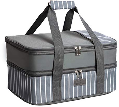 FE FUN ELEMENTS Casserole Carrier, Expandable Insulated Casserole Carriers for Hot or Cold Food, Lasagna Lugger for Parties, Fits 9 x 13 Baking Dish, Grey