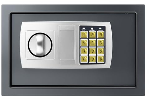 Klein Safe Tresor Elektronisch LED Doppelbolzenverriegelung Wandtresor Wandsafe Schranktresor Geldschrank Möbeltresor Geldsafe (Grau, 31x20x20cm)
