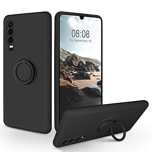 SouliGo Huawei P30 Hülle, Silikon Gel Case mit Ring Halter, Stoßfest, Kratzfest, Schwarz