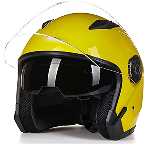 Rollerhelm Jet Motorrad-Helm Scooter-Helm Moped Mofa-Helm Retro Vintage Pilot Biker Offenes Helmet Erwachsener Herren Damen Atmungsaktiver Mopedhelm DOT/ECE-Zertifizierung,Gelb,XXL