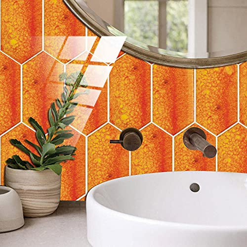 Ppiastrelle Adesive Cucina Stile Moderno Arancione Piastrelle Impermeabile Pvc Piastrelle Adesive Bagno Antigraffio Pavimento Adesivo 12 Pezzi Mattonelle Adesive(10X20Cm)